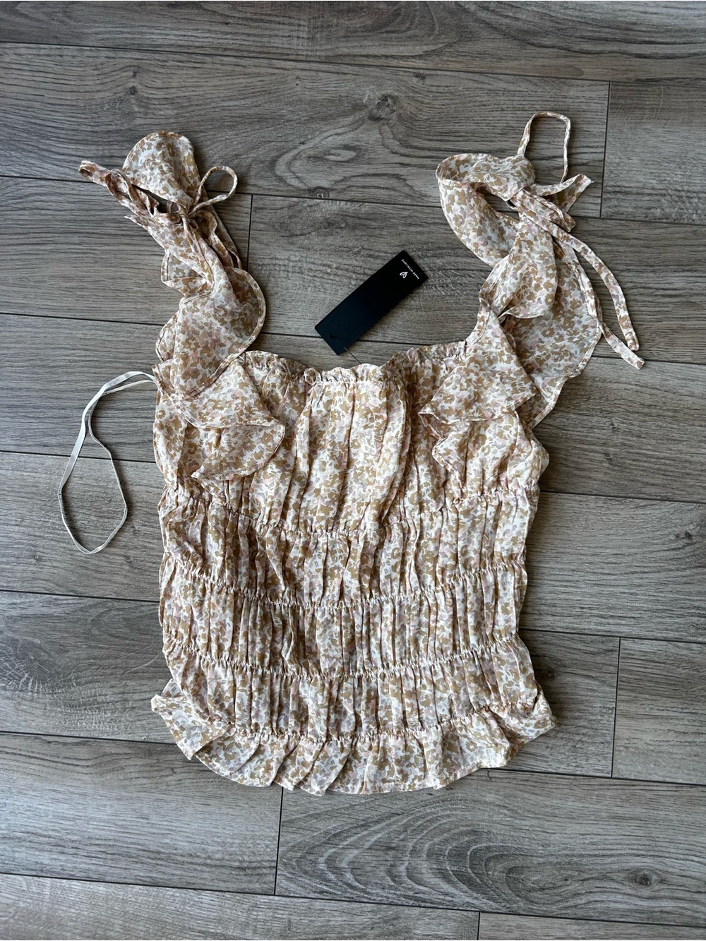 Lulu's Beige Floral Smocked Ruffle Tank